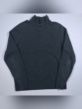 J Crew Mens Olive Green 100% Merino Wool Quarter Zip Sweater Size M